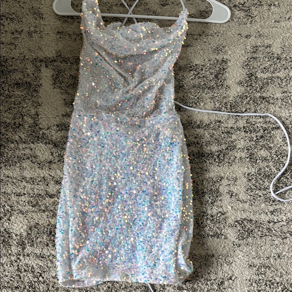 Sequin White Hoco Dress